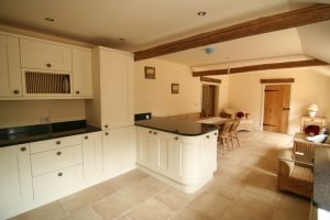 view of the converted kitchen barn conversion in rural Norfolk using Kitchen Stori Windsor Shaker style door